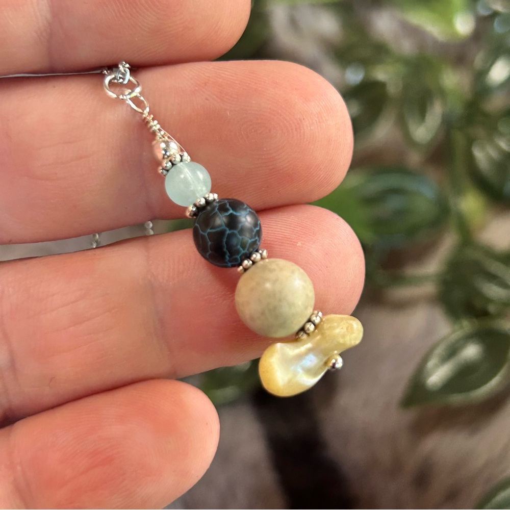 Handcrafted elegant genuine stone pendant on chain necklace